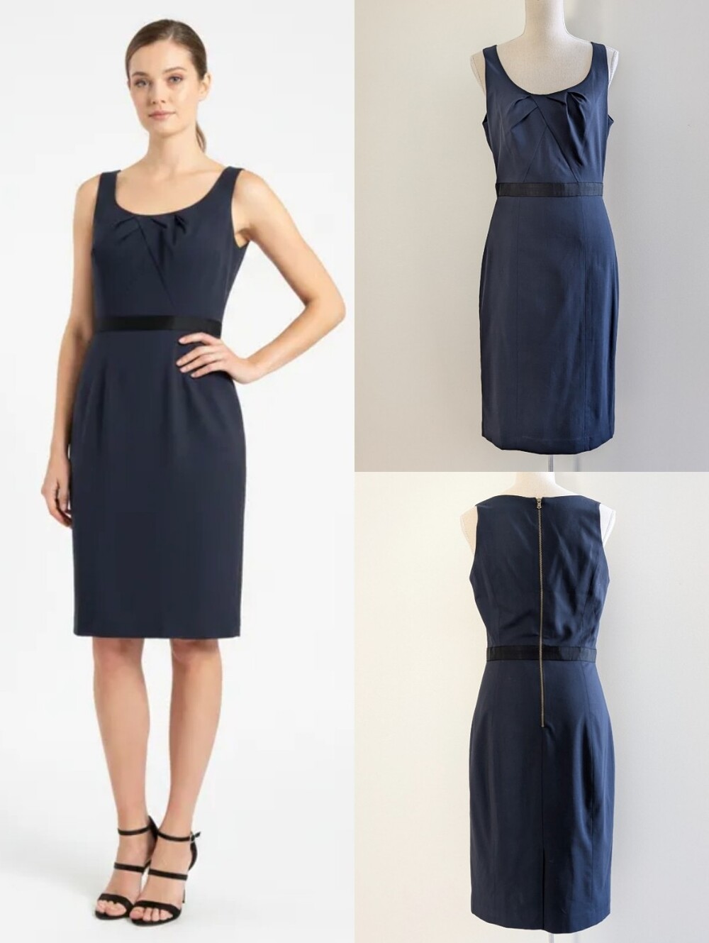 Like New Club Monaco Navy Blue Sleeveless Pleated Italian Wool Dress